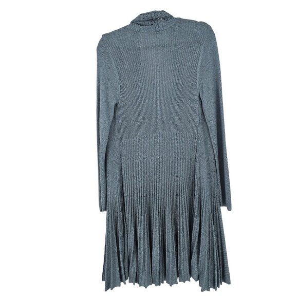 Soft Surroundings Long Duster Cardigan M Blue Crochet Pleated Boho Cottagecore - Picture 2 of 11